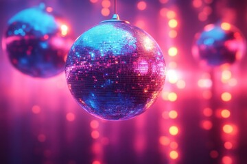 Fototapeta premium Colorful disco ball reflects lights in vibrant party atmosphere with bright backgrounds