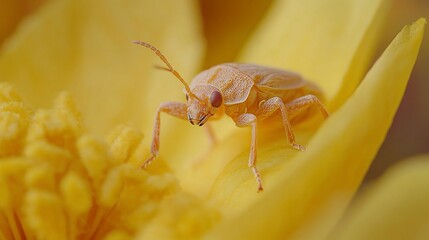 Fototapeta premium Pale yellow beetle on vibrant yellow flower