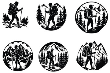 a silhouette hiker on white background