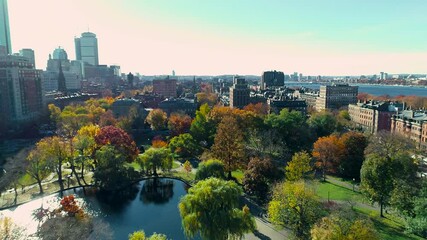 Autumn Drone Flight Over Boston Public Garden