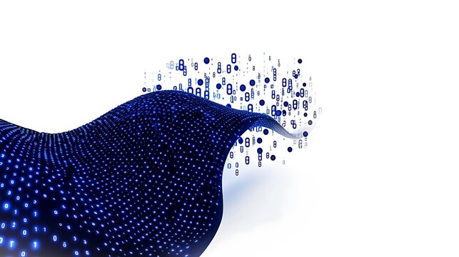 Digital Data Stream: Abstract 3D Render of Binary Code Flowing AI Generated