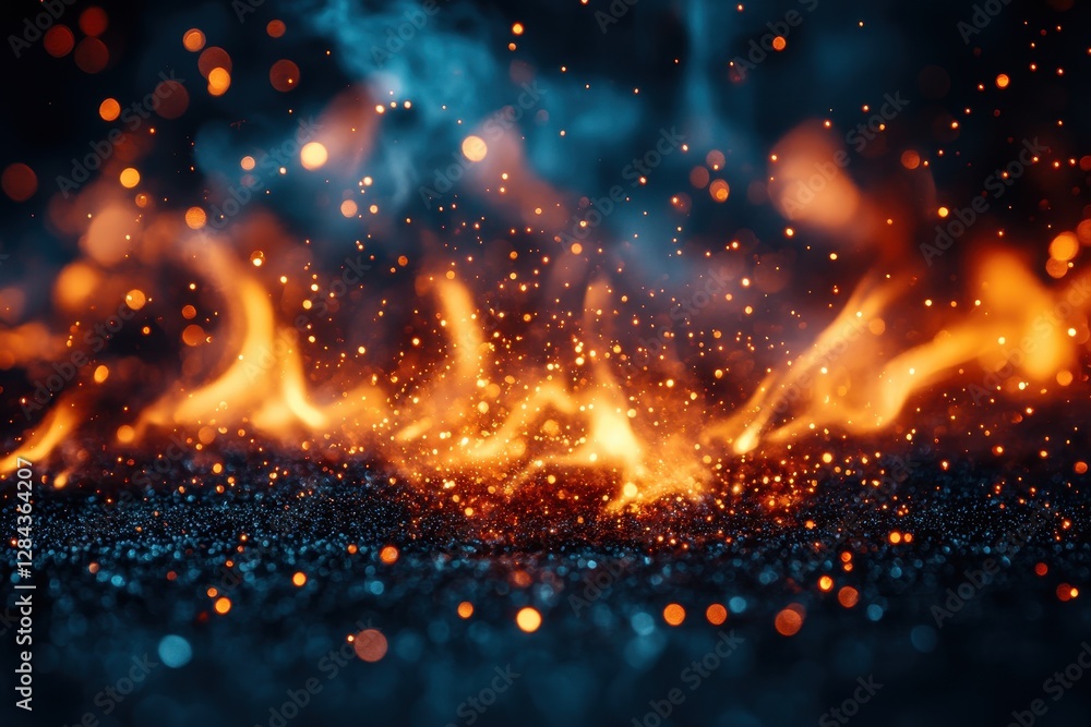 Aufkleber captivating flames rise with glowing embers against a dark background creating a mesmerizing display