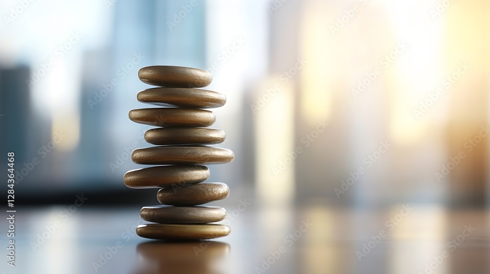 Poster Artistic arrangement of stacked pebbles symbolizing balance and tranquility in a serene environment : Generative AI