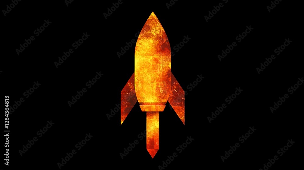 Poster fiery rocket launch: a fiery abstraction of a rocket soaring into the dark expanse.