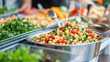 Fresh and healthy vegetarian salad bar featuring vibrant vegetables and greens : Generative AI