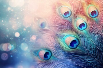 Obraz premium Peacock feathers with bokeh lights for backgrounds, designs or decorations