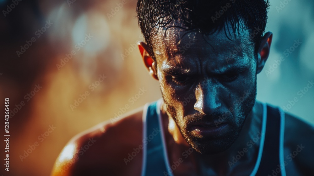 Aufkleber runner struggles at start line but finishes race strong and victorious with motion blur effect showc