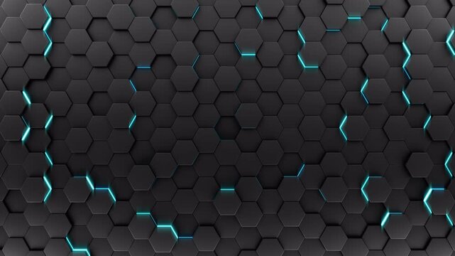 Dark Abstract hexagonal Honeycombe pattern Background with glowing blue lines  