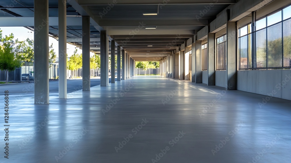 Poster modern architectural passage showcasing an empty corridor with clean lines and natural light filteri