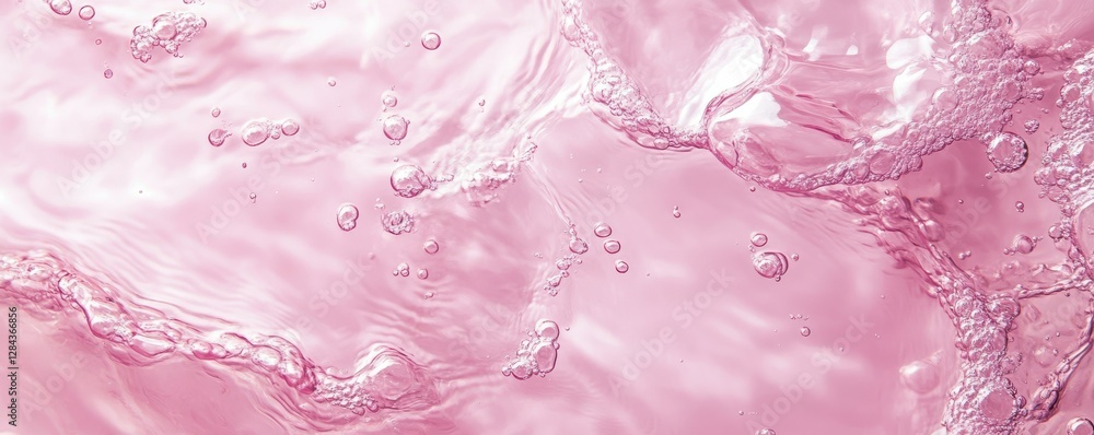 Poster pink liquid with bubbles - abstract fluid texture with light reflection and movement