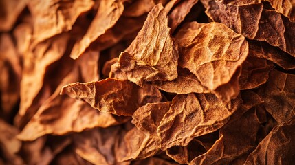 Close up shot of dried tobacco leaves in detail
