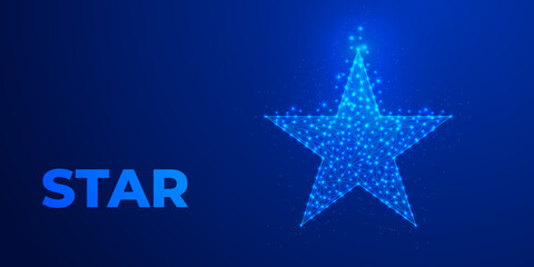 Obraz premium Abstract Low-Poly Blue Star: Modern Geometric Design with Wireframe Light Connections, 3D Futuristic Structure, and Digital Aesthetic for a Sleek, Contemporary Visual Experience