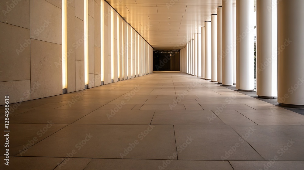 Poster Modern architectural corridor lined with bright columns and elegant lighting enhancing the space : Generative AI