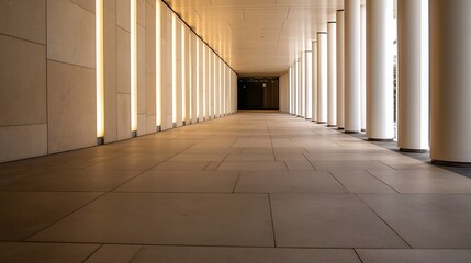 Obraz premium Modern architectural corridor lined with bright columns and elegant lighting enhancing the space : Generative AI