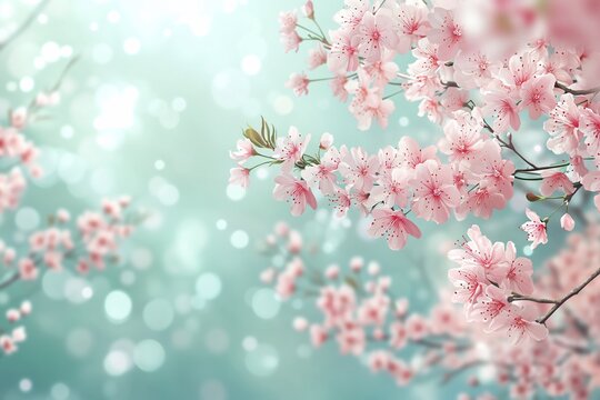 Pink Blossoms with Sunlit Sky. Background is bokeh effect. Use spring season