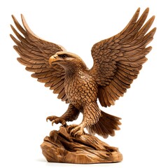 Obraz premium Highly Detailed Wooden Figurine of a Majestic Eagle with Outstretched Wings Captured in Natural Colors