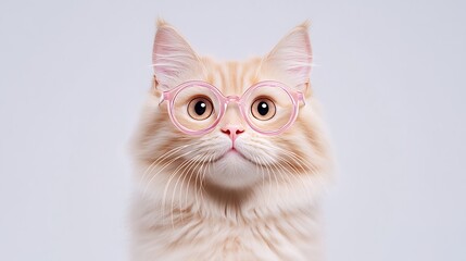 Obraz premium Adorable Fluffy Cat in Pink Glasses - Studio Portrait AI Generated