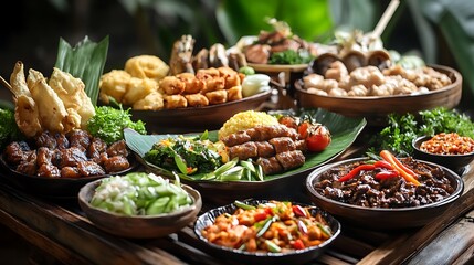 A variety of food items are displayed in an appetizing way sat on wooden chair