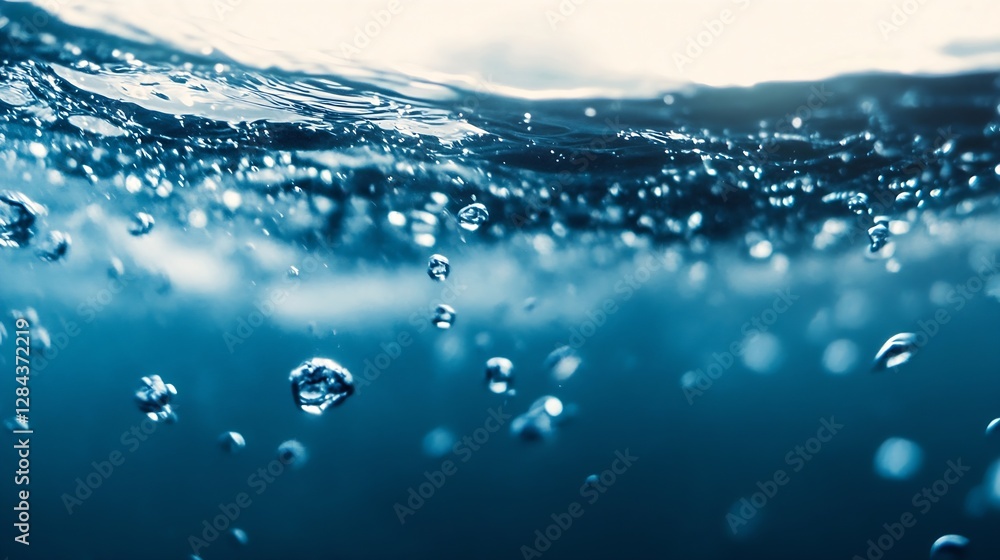 Aufkleber underwater closeup photography showcasing the bubbles and ripples created by movement in the deep bl