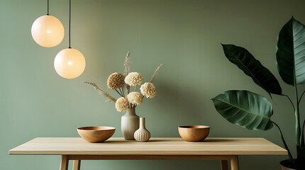 Modern Minimalist Living Room Interior With Television Set, Sofa,Green Plants, A vase with dried flowers.Elegant and Modern Living Room Design Ideas.