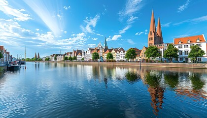 Naklejka premium Panoramic view of the old town of Bruges, Belgium