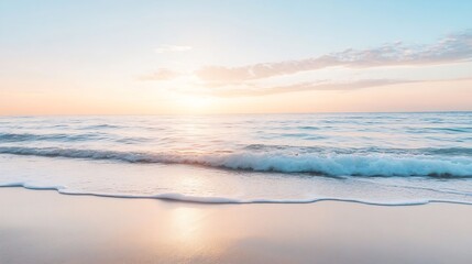 Obraz premium Tranquil Sunset Over Calm Ocean Waves Reflecting Soft Light and Gentle Breeze : Generative AI