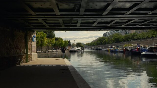 Riverside View Under a Bridge in Paris