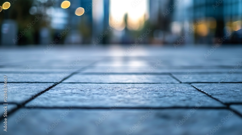 Poster closeup view of textured stone pavement with bokeh lights and soft background : generative ai