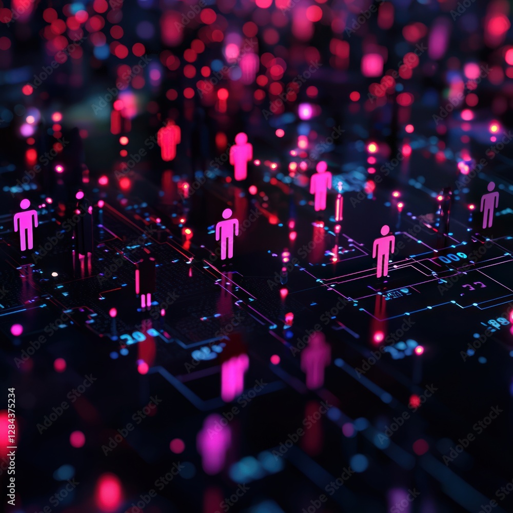 Poster abstract representation of digital connectivity and networked communities with colorful lights