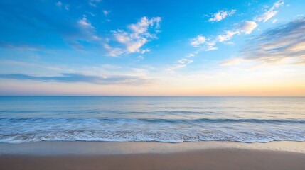 Fototapeta premium Scenic tranquil seascape with calm waves and dramatic sky at sunset reflecting on ocean surface : Generative AI
