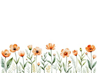Fototapeta premium Charming orange floral border design with delicate greenery