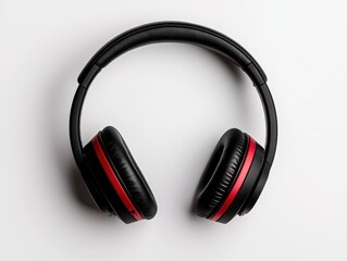 Fototapeta premium Stylish wireless headphones with a sleek black and red design for modern listening.