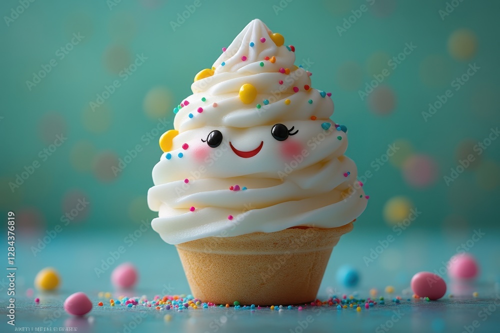 Aufkleber colorful ice cream dessert character with sprinkles in a cheerful setting showcasing delightful trea