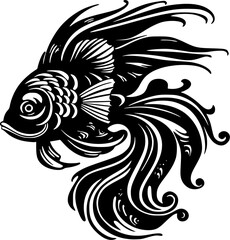 Fish - Black and White Isolated Icon - Vector illustration