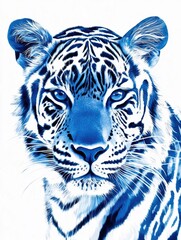Fototapeta premium Blue and white tiger portrait with intense gaze.