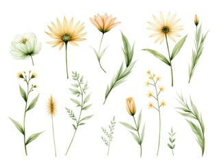 Delicate illustrations of various wildflowers and foliage