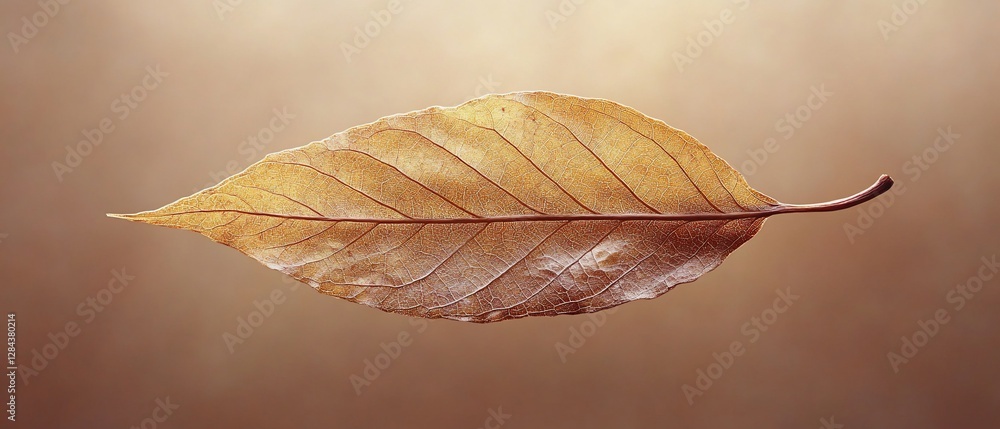 Poster single dried leaf floating in front of a gradient backdrop, for seasonal graphics