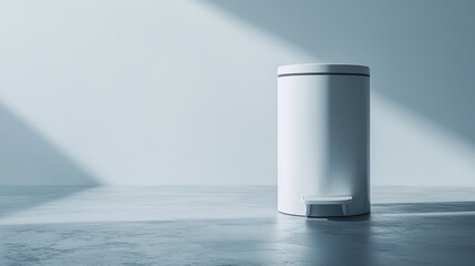 Minimalist white trash can with foot pedal in modern interior