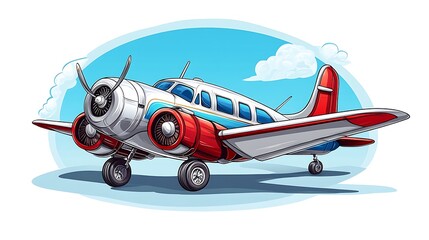 Vintage Airplane Cartoon Illustration: Skybound Adventure AI Generated
