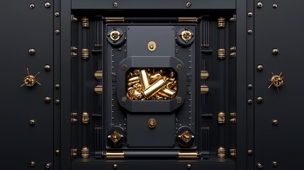 Dark Gold Ingots in a Secure 3D Rendered Vault AI Generated