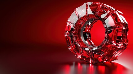 Abstract red crystal ring on red background