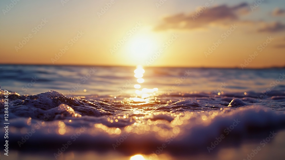 Aufkleber gentle ocean waves glimmering at sunset with soft light reflecting on the water surface : generative