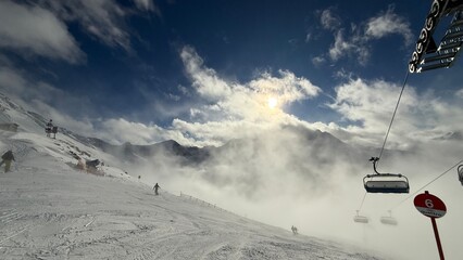 Skiing in the snow covered mountains of Austria