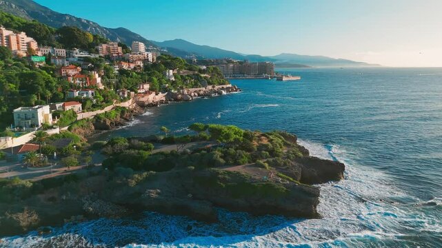 Aerial view of the French Riviera coastline between Nice and Monaco, France