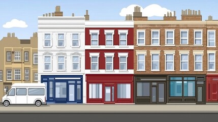 European city street scene with shops