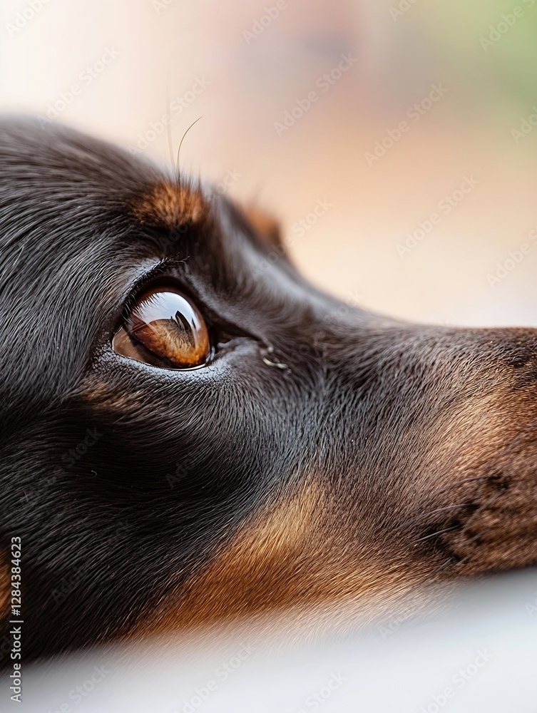 Poster Close up of a dog's eye highlighting its unique color and expression with a soft blurred background : Generative AI