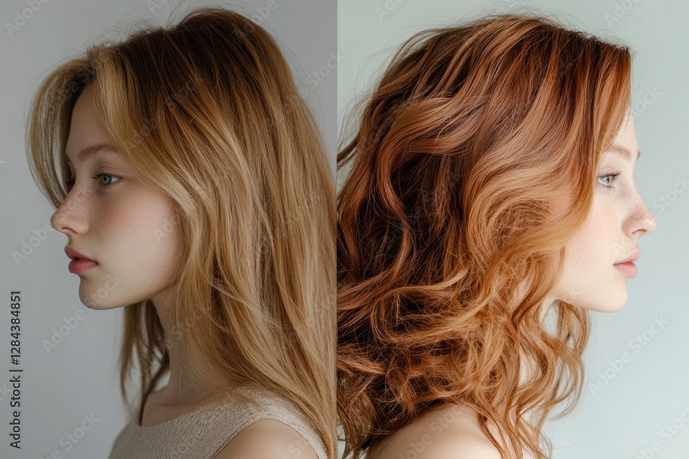 Poster Transforming appearance through hairstyling showcasing a dual look from unkempt to stylish. Generative AI
