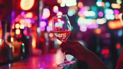 Moderate drinking in a vibrant city bar with neon signs. Featuring energy and nightlife