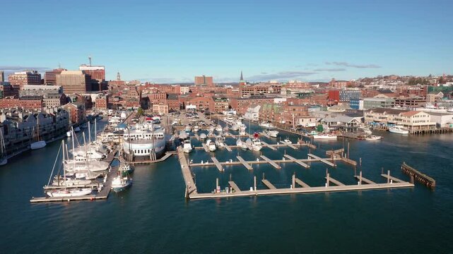 Aerial Pull Back of Downtown Portland, Maine 