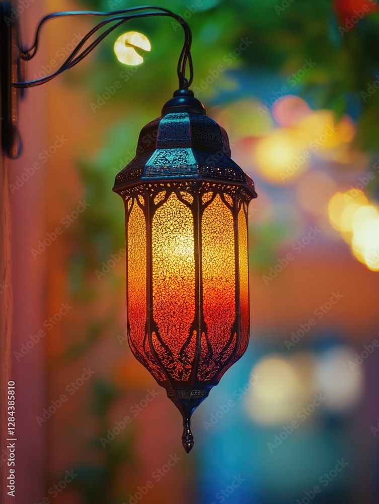 Poster decorative light with intricate design illuminating from behind.
